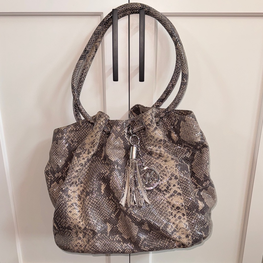 Michael Kors snakeskin embossed leather hobo shoulder bag